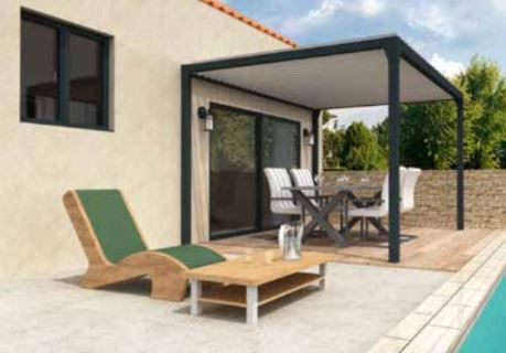 pergola autoportée aluminium sur maison contemporaine bord piscine