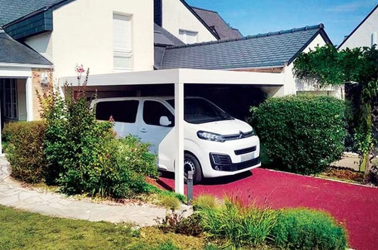 Carport aluminium adossé minibus maison jardin